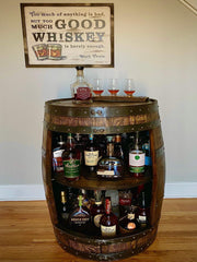 Whiskey Barrel Liquor Cabinet | Handcrafted from an Authentic Whiskey Barrel | Personalization Available